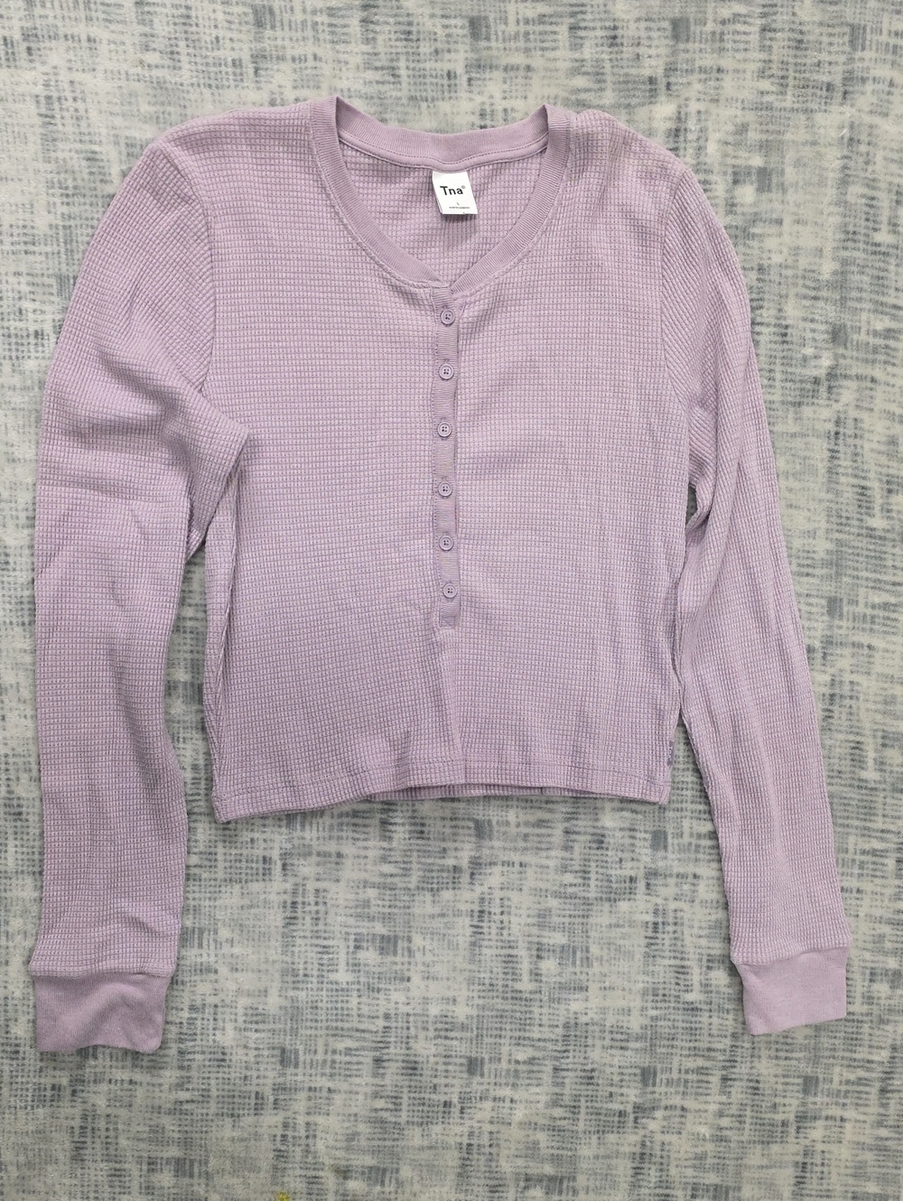 Aritzia TNA Lavender Waffle Henley Long Sleeve Top
